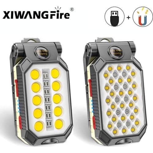 USB Rechargeable Portable LED Flashlight COB Work Light Adjustable Waterproof Camping Lantern Magnet Design ,Built-in Battery