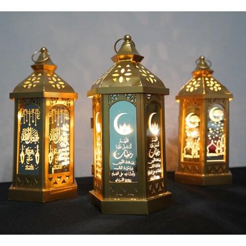Ramadan Decor LED Lighthouse Mosque Lantern Eid Mubarak Festival Warm Light Lamp Decoration Iron Crafts Desktop Eid Decoration