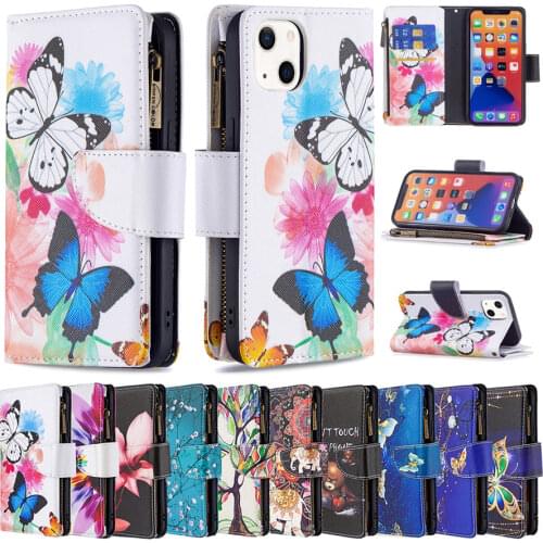 Multi-function Painted Ultra Light PU Leather Zipper Wallet Flip Card For iPhone SE2020 8/7/6S/6 Plus 11 Pro Max XS Max XR X XS