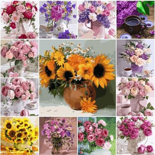 DIY Flower Coloring By Numbers Set No-Frame picture by numbers 19.7x15.7in 28 Colors Hand Painted Diff:4 Stars VA-1675