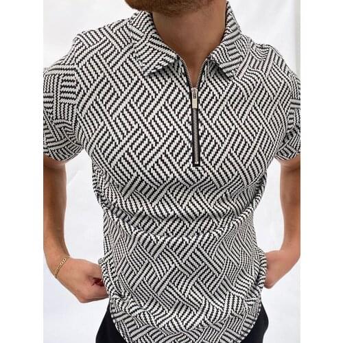 Fashion Patchwork Men Short Sleeve Polo Shirts Casual Turn-down Collar Zipper Design Tops 2021 Summer Harajuku Mens Streetwear