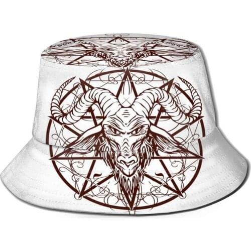 Baphomet Goat Print Bucket Hats Sun Cap Baphomet Devil Satan Occult 666 Demon Goat Satanic Satanist Pentagram Evil Metal Pagan