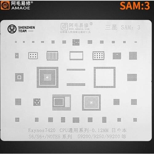 AMAOE Stencil SAM:3 SAM3 For SAMSUNG S6 S6+ Note5 G9200 9250 N9200 Exynos7420 CPU Reballing Stencil Tin Planting Net Welding