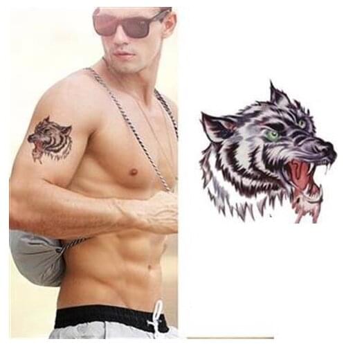 Waterproof Temporary Tattoo Sticker Clock Blue Eyes Wolf Flash Tattoos Lion Compass Body Art Arm Fake Tatoo Women Men