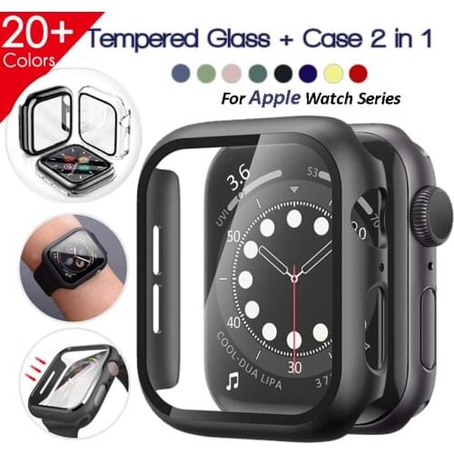 Tempered Glass with PC Bumper Watch Case for Apple Watch Series 6 SE 5 4 3 Screen Protector Cover for IWatch 40mm 44mm 38mm 42mm