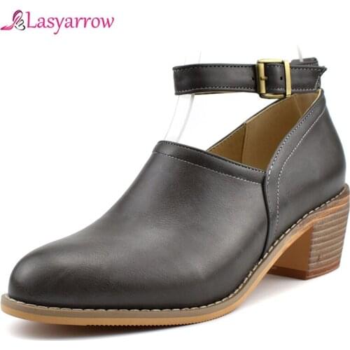 Lasyarrow 2020 New Design Plus Size 34-48 Mix Color Buckle Strap Shoes Woman Pumps Female Chunky Heels Lady Pumps Female