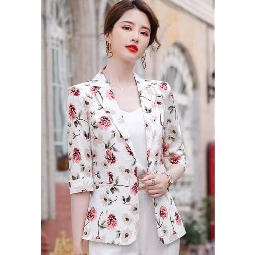 2021 high-end sense of fried street print suit jacket female spring and summer Korean fashion slim western style small suit