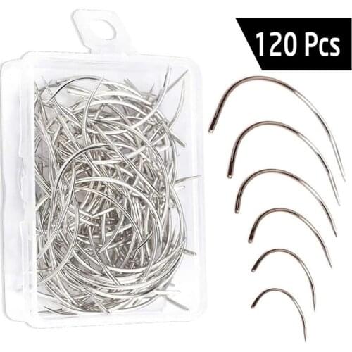 Nonvor 120pcs C Type Needles Curved Hand Weaving Sewing Home Household Needles for Carpet Leather Repairing Knitting Crafts