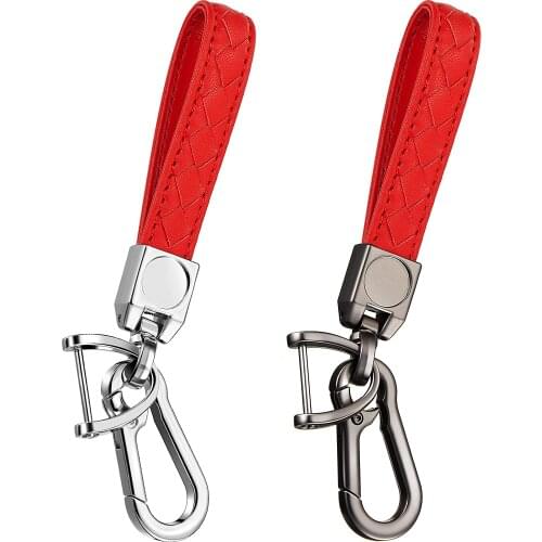 2 Pieces Genuine Leather Car Keychain Car Keyring Home Metal Key Ring