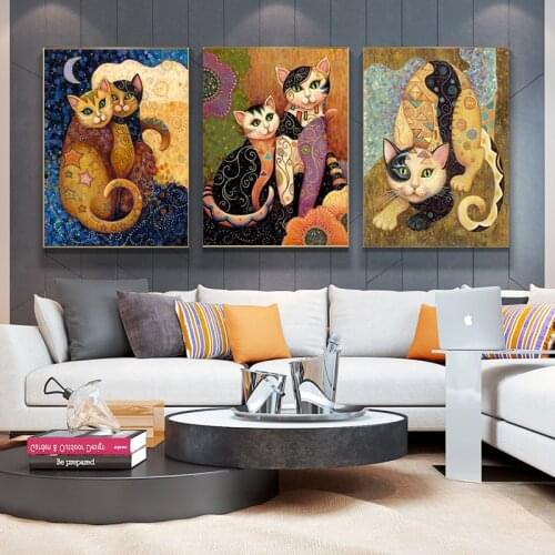 Klimt Abstract Animal Cat HD Print and Posters Canvas Painting Modern Home Decor Wall Art Picture for Living Room No Frame