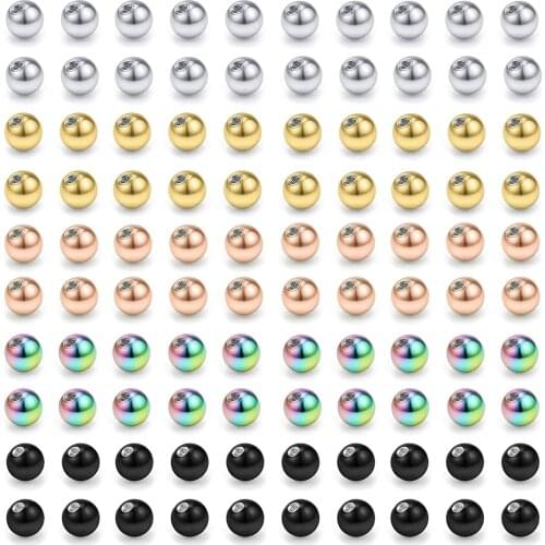 100X Mix Color 14g 16g Replacement BALLS Gold Black Multicolor Balls Nose Labret Helix Piercing Beads Stainless Steel Jewelry