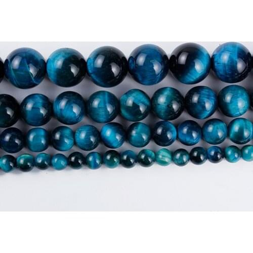 Natural Stone Beads Blue-Black Baby Blue Tiger Agate Loose Beads for Jewelry Making DIY Bracelet Earrings Accessories 4-12mm