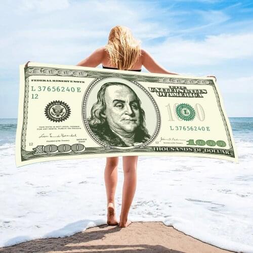 Quicky-Dry Microfiber Towel Soft Bath Bigini Towel 2021 Fashion Retro Currency Money Dollar Pattern Entrance Door Beach Towel