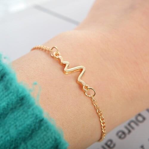 1 PCS Korean Fashion Hot Simple Waves ECG Heart Rate Lightning Chain & Link Bracelets For Women & Men Jewelry Summer Style Beach