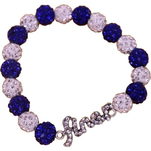 Double Nose Hand Made White Blue Disco Ball Beads Greek Letter Finer Zeta Phi Beta Bracelets Bangles ZPB ZOB Sorority Jewelry