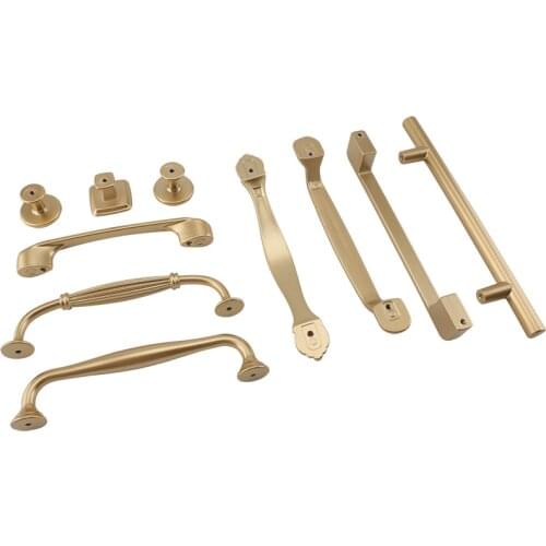 European Style Matte Gold Cabinet Handles Solid Aluminum Alloy Kitchen Cupboard Pulls Drawer Knobs Furniture Handle Hardware