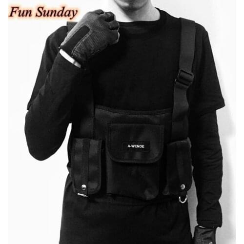 Fun Sunday Functional Tactical Chest Bag Fashion Bullet Hip Hop Vest Streetwear Bag Waist Pack Women Black Chest Rig Bag