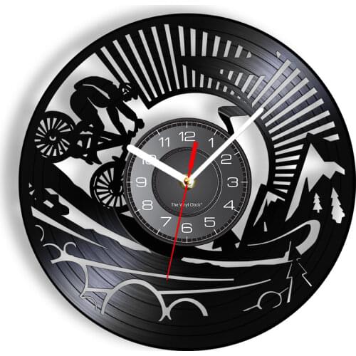 Mountain Biker Wall Art Wall Clock Dirt Bike Bicycle Vintage Vinyl Record Wall Clock Mountain Biking Funny Cyclist Biker Gifts