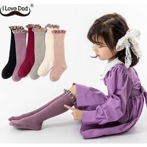 Flower Edge Cute Baby Socks Soft Cotton Children Girls Long Socks Spring Black White Toddlers Infant Knee High Socks 1-3 Years