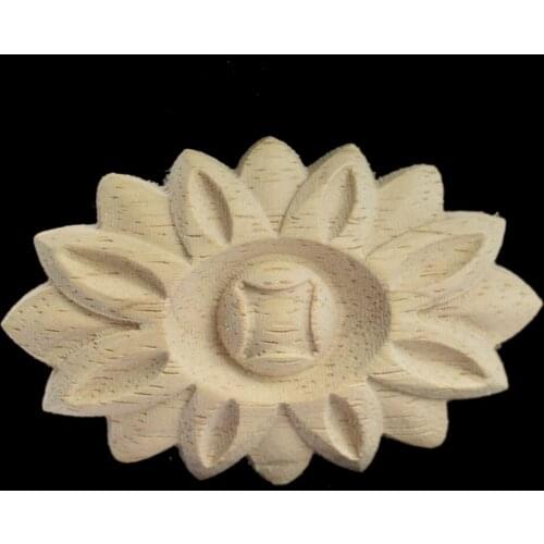 Unpainted Wood Carved Wave Flower Onlay Decal Corner Applique for Home Decoration Furniture Decor Decorative Long Home Decor