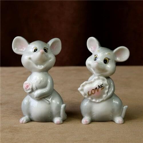 Ceramic Mouse Couple Figure Porcelain Date Lovers Miniature Bedroom Ornament Decor Art and Craft Marriage Proposal Accessories
