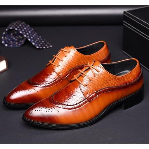 Retro Bullock Design Men Classic Business Formal Leather Shoes Luxury Brand Fashion Men Dress Shoes Mens Flats Shoes Big Size 2a