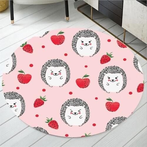 3D Print Hedgehog Round Carpet Christmas Gifts Rug Home Room Computer Chair Mat Cartoon Animals Cloakroom Rug Play Floor Mat
