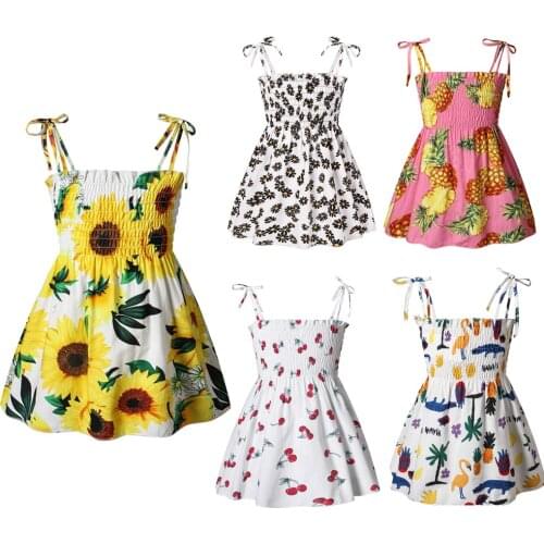 Summer Boho Dress for Girls Sleeveless Sunflower Pineapple Daisy Cherry Cartoon Print Sleeveless Sweet Dresses for 1-6Years