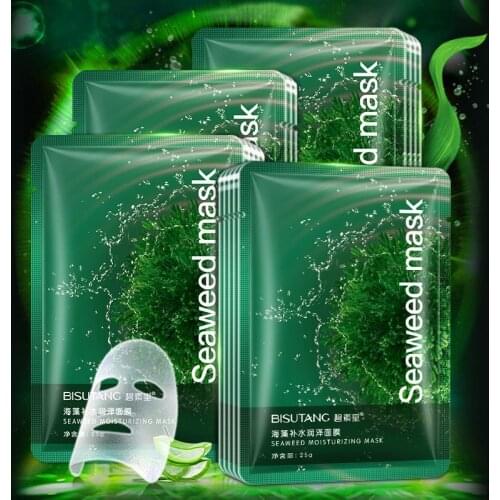10PCS Seaweed Face Mask Moisturizing Whitening Korean Facial Skin Care Shrink Pores Refresh Filming Oil-control Beauty Masks