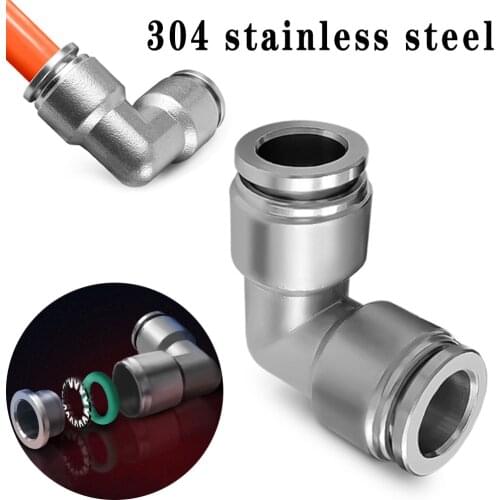 PV304 stainless steel metal pneumatic connector 4 6mm 8mm 10mm 12mm elbow 90 degree push-in quick connector release air fitting