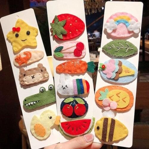 Fashion Children Kids Cartoon Hair Accessories Crocodile Animal Hairpins Watermelon Strawberry Felt Fruit Hair Clips Barrettes