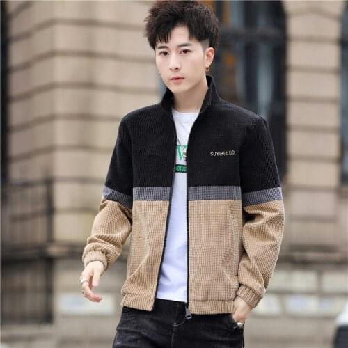 Autumn Korean Casual Mens Bomber Jacket Men High Quality Stand Collar Cardigan Overcoat Patchwork Coats Male 3 Colors M-3XL