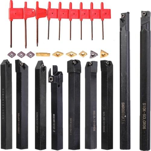 9pcs 10mm Shank Lathe Boring Bar Turning Tool Holder Set With Carbide Inserts Tool Set