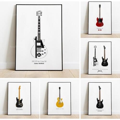 Picture canvas printing electric guitar wall art poster living room decoration, minimalist poster of band guitar without frame