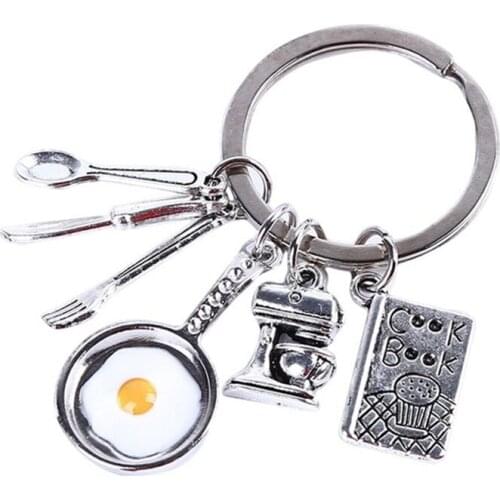 New Cooking Keychain Home Cooking Key Ring Fried Egg Pan Blender Cook Book Tableware Key Chain For Chef Gifts Jewelry Handmade
