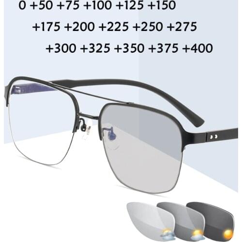 NEW Photochromic Big Rim Reading Glasses Men Women Sun Transition Discoloration Retro Presbyopia Glasses Outdoor Titanium alloy