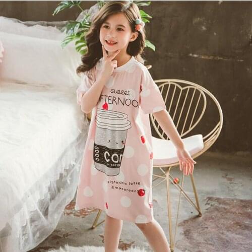 4-14Y Girls Palace Style Sweet Sleep Dress Children Pattern Print Short Sleeve Summer New Nightgowns Home Clothes Kids Dress