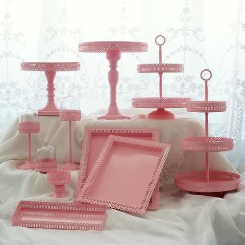 Crystal Metal Cake Stand Holder Cupcake Stand Birthday Wedding Party Display Decoration Gifts Dessert Tray pink