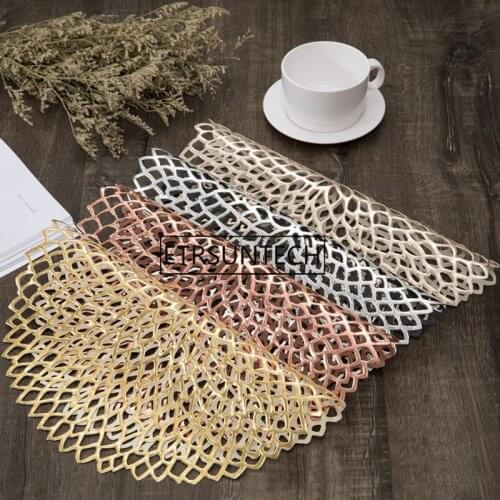 PVC Placemat For Dining Table Plastic Hollow Pad Round Baroque Mediterranean Coaster Pads Table Bowl Mats Home Decoration
