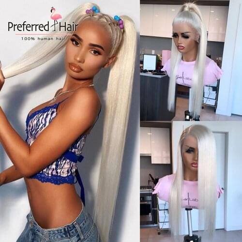 Preferred Platinum Blonde Straight Lace Front Wig Pre Plucked Bob Wig Brazilian Remy Short Bob Human Hair Wigs for Women