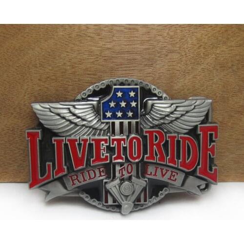 BuckleClub zinc alloy LIVE TO RIDE motor jeans gift belt buckle for men FP-02491 pewter finish 4cm width loop drop shipping