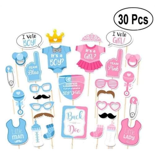 30pcs Baby Birthday Boy Girl Baby Birth BOY OR GIRL Gender Reveal Photo Props Party Supplies Decoration Baby Shower Decorations