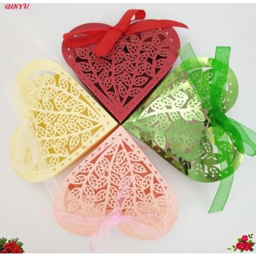50pcs/set Romantic Wedding Candy Box with Ribbon Wedding shower Decor kids birthday party Cookie Gift Boxes for guest 7ZSH154