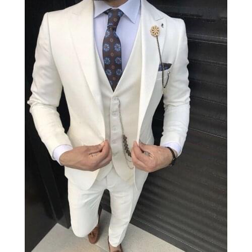 Ivory Formal Groom Tuxedo for Wedding Slim Fit Mens Suits 2021 Custom Male Fashion Costume 3 Piece Jacket with Pants Vest