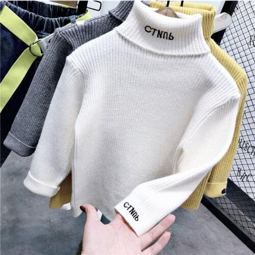 Kids Sweaters Autumn Winter New Baby Boys Turtleneck Warm Sweater Fashion Letter Knitted Pullover Sweater for Boy Child Clothing