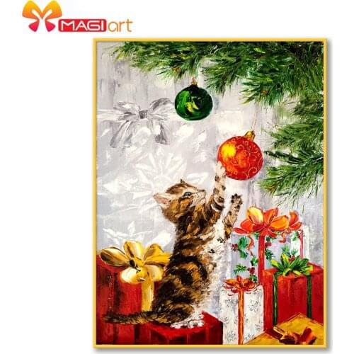 Cross stitch kits Embroidery needlework sets 11CT water soluble canvas patterns 14CT Full Christmas Kitten play ball -NCMC064