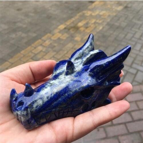 High Quality Natural Hand Carved Lapis Lazuli Dragon Head Crystal Skull decor
