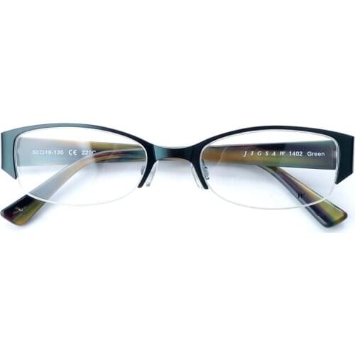 Women designer metal glass frames half rim dark green premium quality