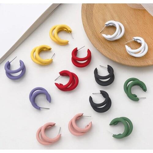 U-Magical Korean Fashion Multicolor Multilayer C Shape Circle Hoop Earrings for Women Simple Matte Earrings Jewelry Pendientes