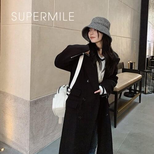 2021 New Long Black Suit Jacket Women Elegant Double Breasted Blazer High Quality Lady Fashion Designer Knee-length Dust Coat